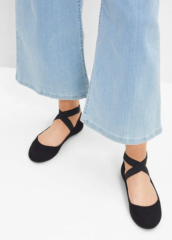 Ballerinas mit elastischen Riemen in schwarz - bonprix