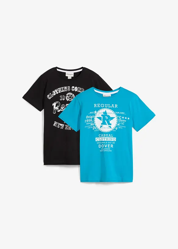 T-Shirt aus reiner Bio-Baumwolle (2er Pack) in blau von vorne - bonprix