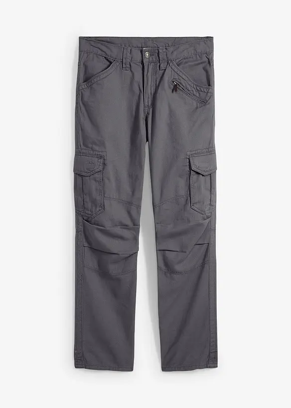 Relaxed-Fit Cargohose, Straight in grau von vorne - bonprix