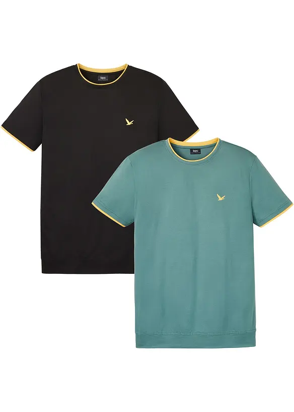 T-Shirt in Regular Fit (2er Pack) in schwarz von vorne - bonprix