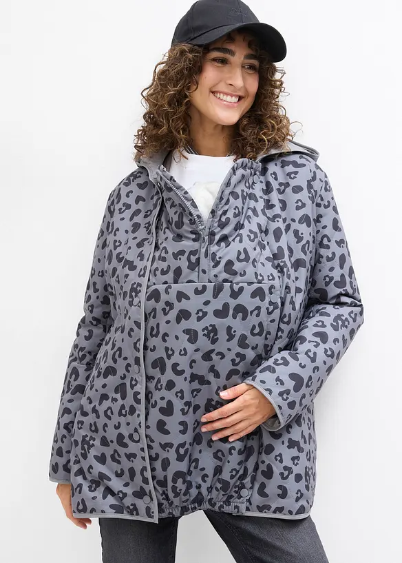 4-in-1 Wende-Umstandsjacke mit Tragefunktion in grau von vorne (im Anschnitt) - bonprix
