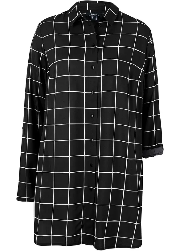 Karierte Longbluse mit Taschen in schwarz von vorne - bonprix