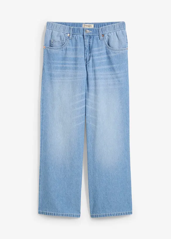 Straight-Jeans Mid Waist, Bequembund Low Stretch cropped in blau von vorne - bonprix