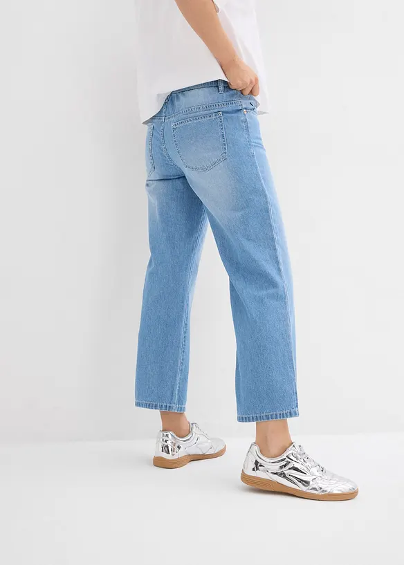 Straight-Jeans Mid Waist, Bequembund Low Stretch cropped in blau von hinten - bonprix