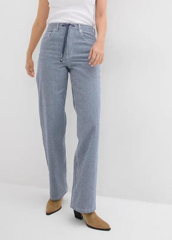Loose Straight-Jeans, High Waist, Streifen in blau von vorne - bonprix