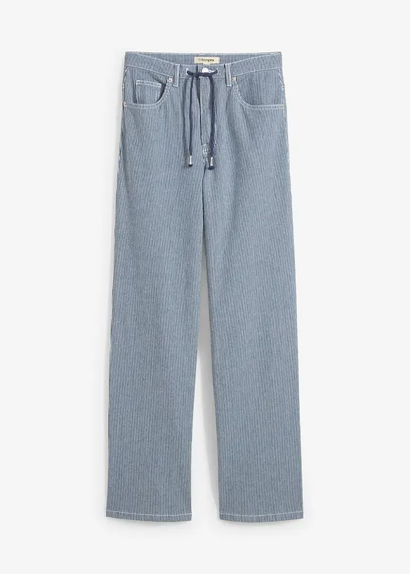 Loose Straight-Jeans, High Waist, Streifen in blau von vorne - bonprix