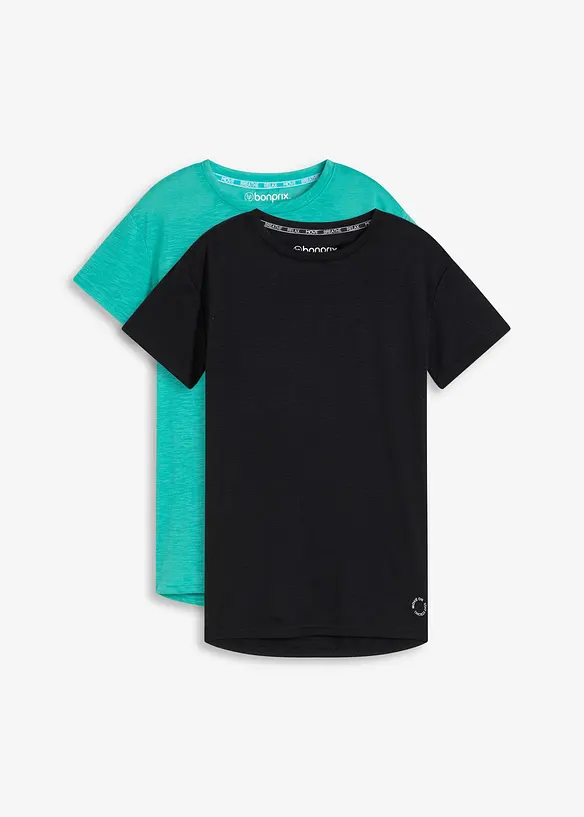 Sport-Shirt in Baumwolloptik (2er Pack), schnelltrocknend in grün von vorne - bonprix
