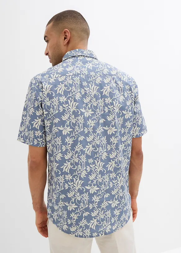 Kurzarmhemd aus Bio-Baumwolle in Regular Fit in blau von hinten (im Anschnitt) - bonprix