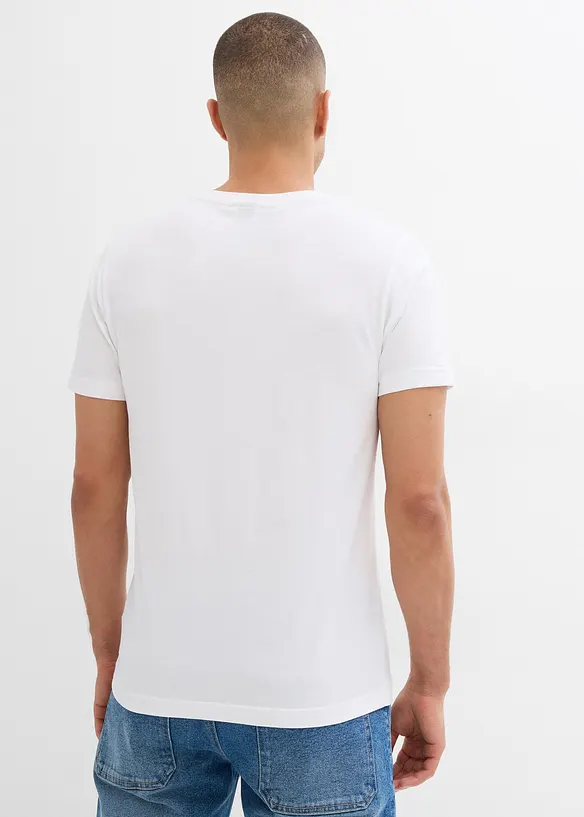 T-Shirt aus reiner Bio-Baumwolle in Slim Fit (2er Pack) in weiß von hinten (im Anschnitt) - bonprix