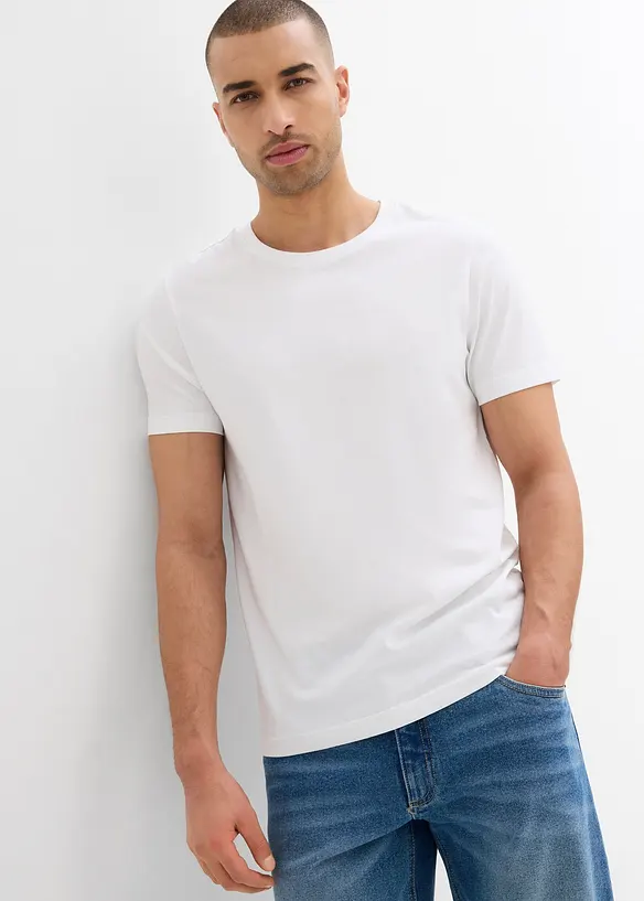 T-Shirt aus reiner Bio-Baumwolle in Slim Fit (2er Pack) in weiß von vorne (im Anschnitt) - bonprix