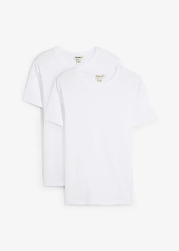 T-Shirt aus reiner Bio-Baumwolle in Slim Fit (2er Pack) in weiß von vorne - bonprix