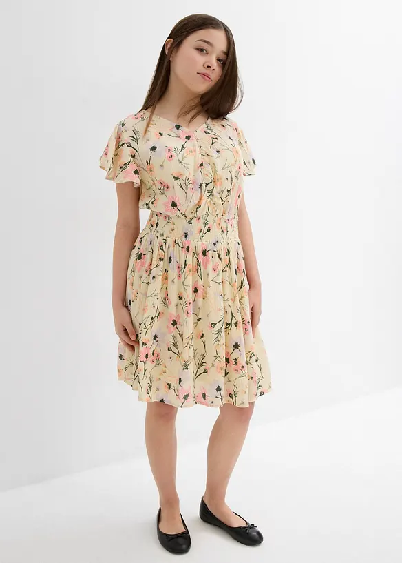 Kleid aus fließender Viskose in beige von vorne (Totalaufnahme) - bonprix