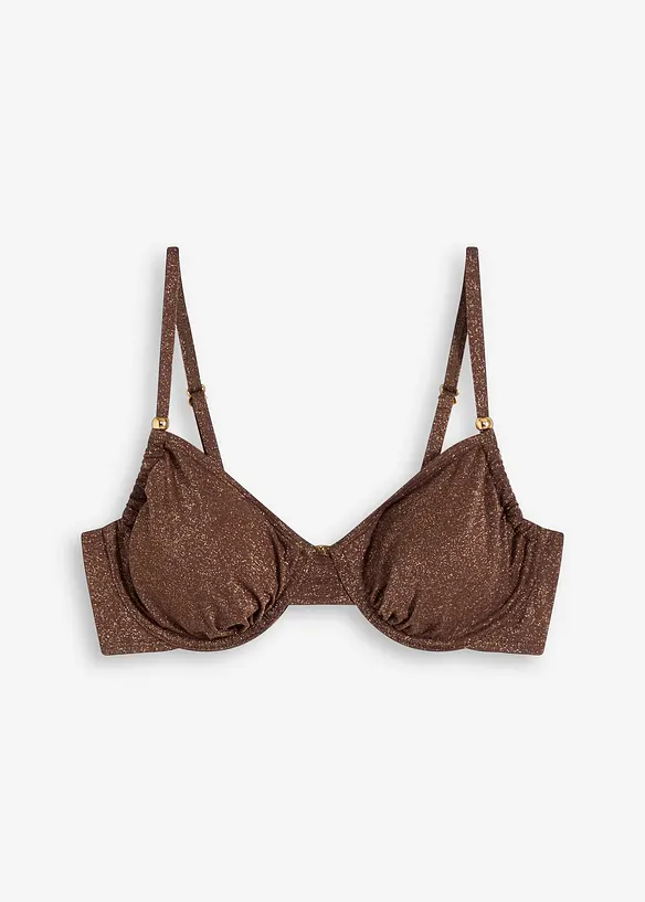 Bikinihose aus glitzerndem Material in braun von vorne - bonprix