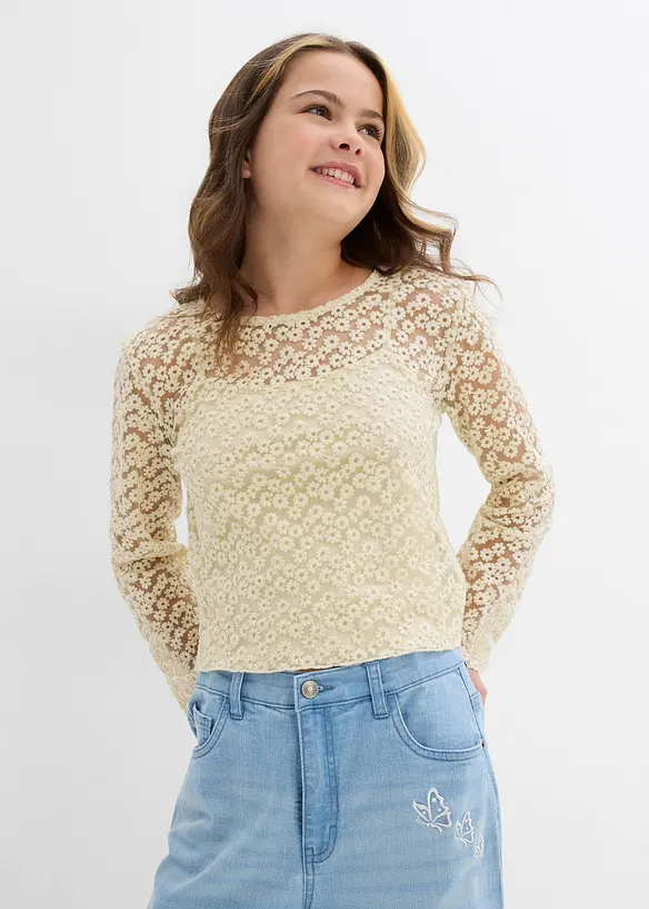 Spitzenbluse mit Jeseytop (2tgl. Set) in beige von vorne (im Anschnitt) - bonprix