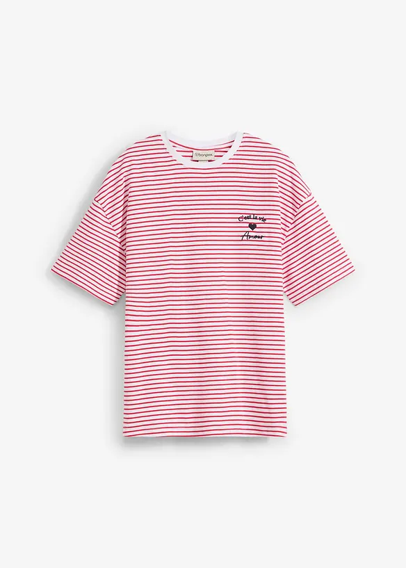 Gestreiftes T-Shirt mit Stickerei in rot von vorne - bonprix Gestreiftes T-Shirt mit Stickerei in rot von vorne - bonprix