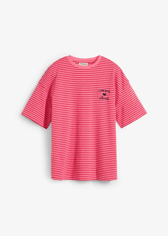 Gestreiftes T-Shirt mit Stickerei in pink von vorne - bonprix Gestreiftes T-Shirt mit Stickerei in pink von vorne - bonprix