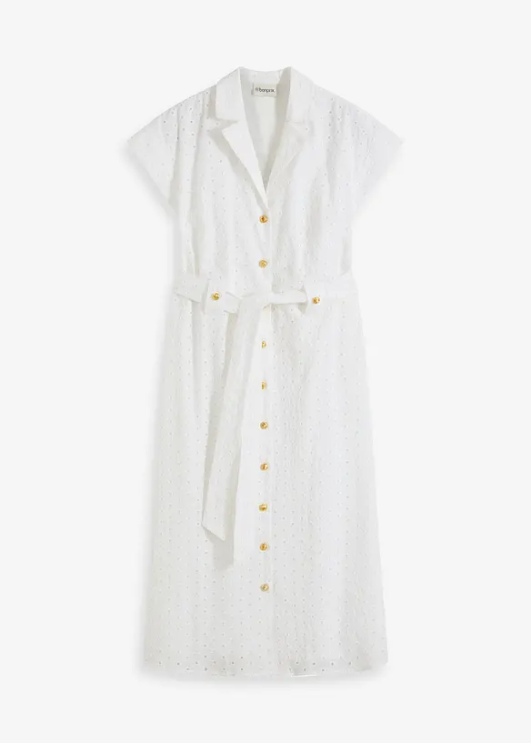 Hemdblusenkleid aus Lochspitze in weiß von vorne - bonprix Hemdblusenkleid aus Lochspitze in weiß von vorne - bonprix