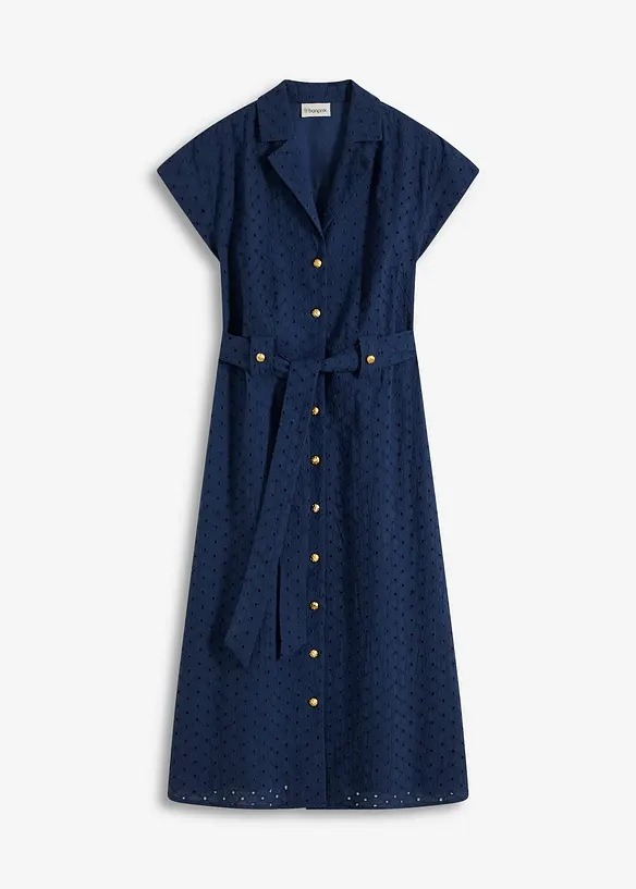 Hemdblusenkleid aus Lochspitze in blau von vorne - bonprix Hemdblusenkleid aus Lochspitze in blau von vorne - bonprix