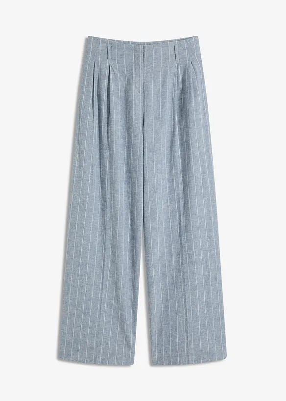 Bundfaltenhose aus leichtem Leinen-Mix in blau von vorne - bonprix