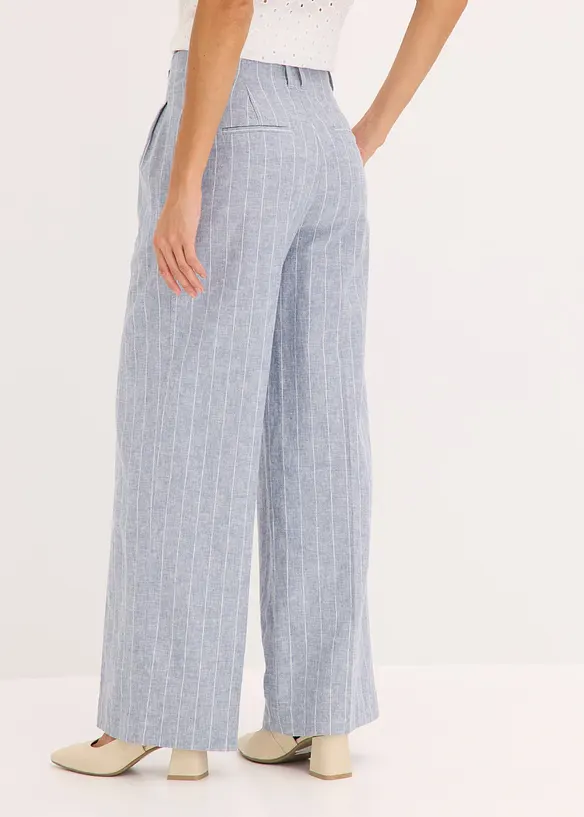 Bundfaltenhose aus leichtem Leinen-Mix in blau von hinten - bonprix
