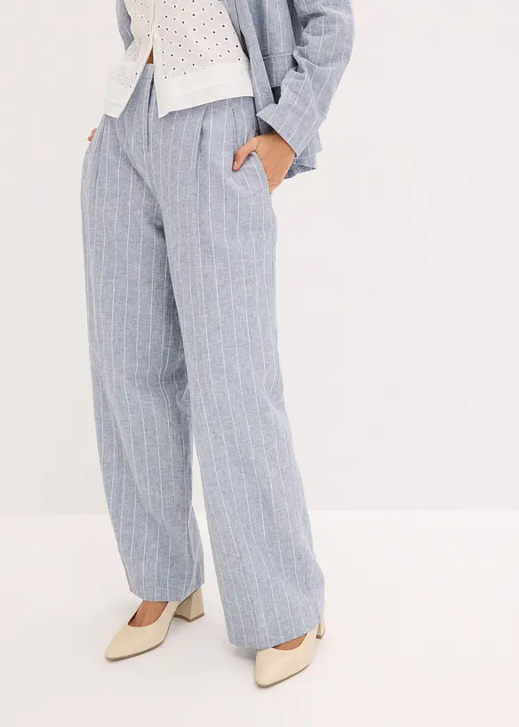 Bundfaltenhose aus leichtem Leinen-Mix in blau von vorne - bonprix