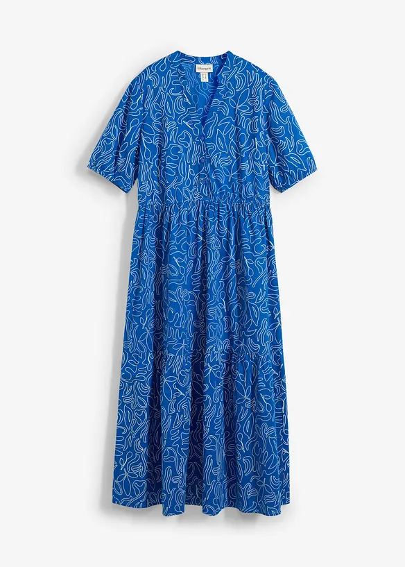 Weites Midikleid aus reiner Baumwolle in blau von vorne - bonprix Weites Midikleid aus reiner Baumwolle in blau von vorne - bonprix