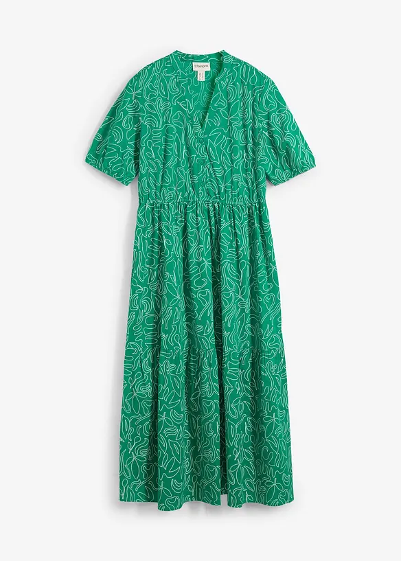 Weites Midikleid aus reiner Baumwolle in grün von vorne - bonprix Weites Midikleid aus reiner Baumwolle in grün von vorne - bonprix