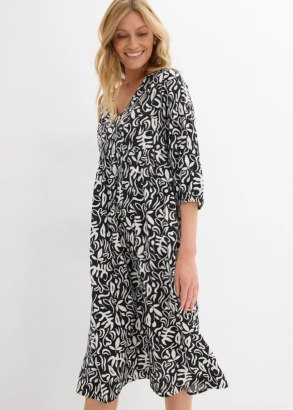 Kleid in Midilänge aus fließender Viskose in schwarz von vorne (Totalaufnahme) - bonprix Kleid in Midilänge aus fließender Viskose in schwarz von vorne (Totalaufnahme) - bonprix