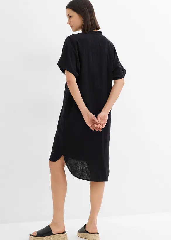 Hemdblusenkleid aus reiner Baumwolle in schwarz von hinten (Totalaufnahme) - bonprix