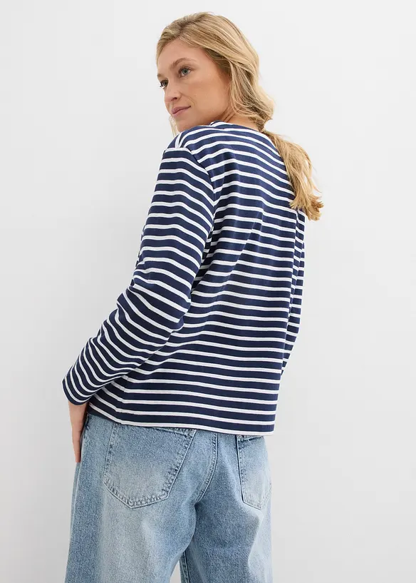 Sweatshirt aus Strukturmaterial in blau von hinten (im Anschnitt) - bonprix