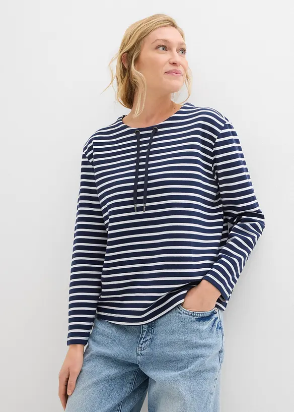 Sweatshirt aus Strukturmaterial in blau von vorne (im Anschnitt) - bonprix