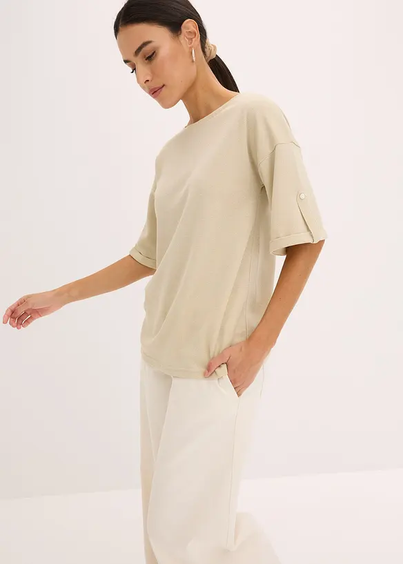 Glitzer Viskose-Shirt mit Glanzdruck in beige von vorne (im Anschnitt) - bonprix Glitzer Viskose-Shirt mit Glanzdruck in beige von vorne (im Anschnitt) - bonprix