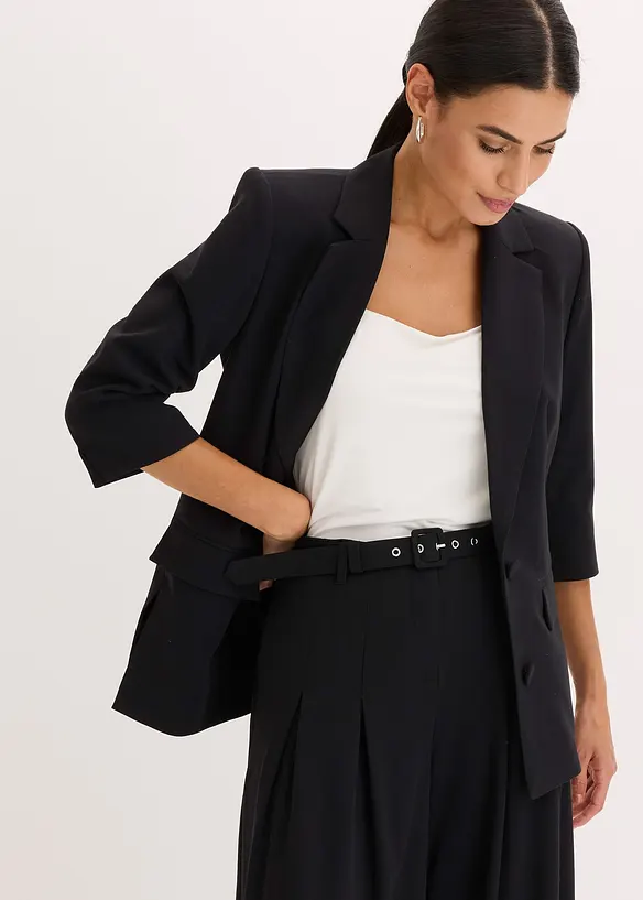 Blazer mit modisch betonten Schultern aus softem Viskose-Mix in schwarz von vorne (im Anschnitt) - bonprix