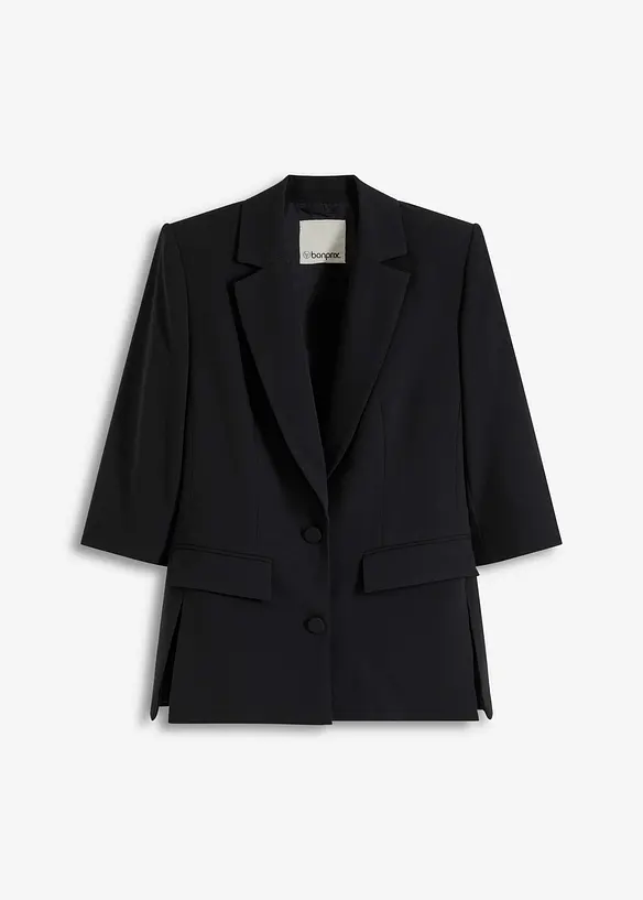 Blazer mit modisch betonten Schultern aus softem Viskose-Mix in schwarz von vorne - bonprix