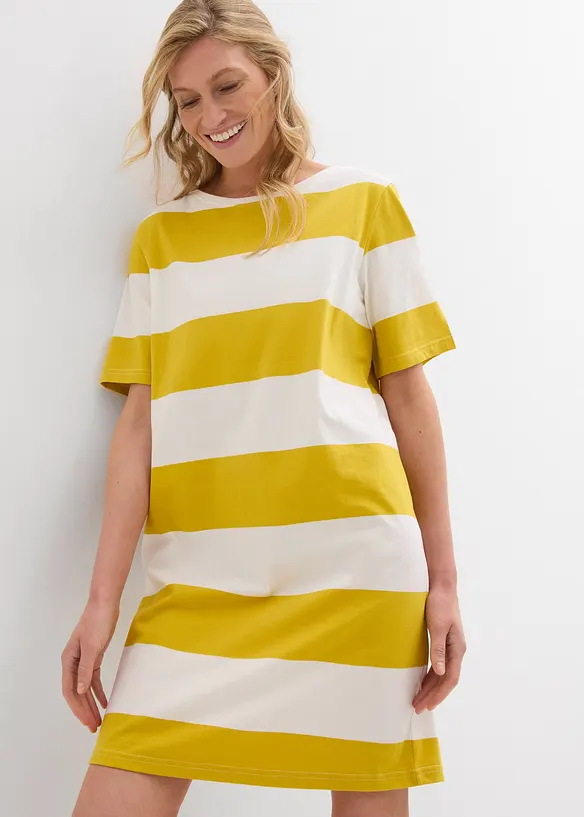 Shirtkleid aus reiner Bio-Baumwolle in gelb von vorne (Totalaufnahme) - bonprix