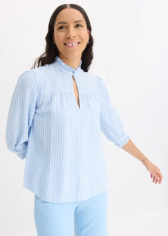 Bluse aus Baumwoll-Viskose Mix in blau von vorne (im Anschnitt) - bonprix
