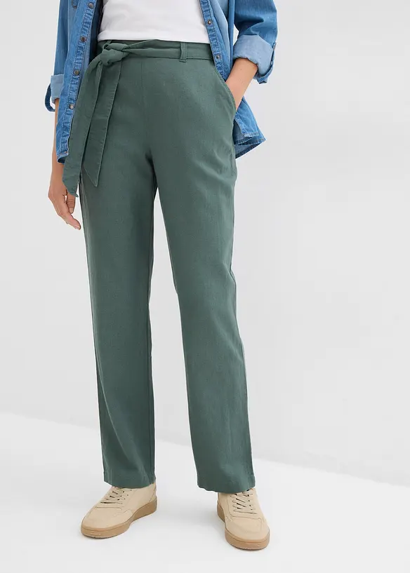 Schlupfhose aus luftigem Leinen-Viskose-Mix in grün von vorne - bonprix Schlupfhose aus luftigem Leinen-Viskose-Mix in grün von vorne - bonprix