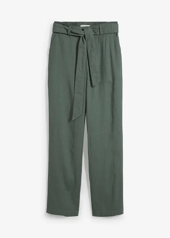 Schlupfhose aus luftigem Leinen-Viskose-Mix in grün von vorne - bonprix Schlupfhose aus luftigem Leinen-Viskose-Mix in grün von vorne - bonprix