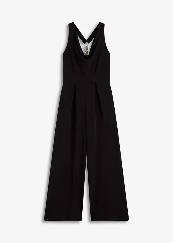 Jumpsuit mit Wasserfallausschnitt in schwarz von vorne - bonprix