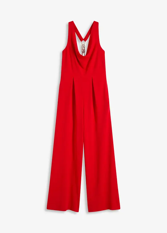 Jumpsuit mit Wasserfallausschnitt in rot von vorne - bonprix