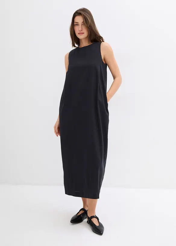 Midikleid aus softem Viskose-Mix in schwarz von vorne (Totalaufnahme) - bonprix