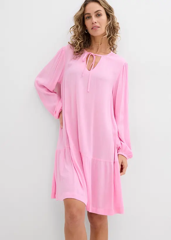 Tunika-Kleid aus fließender Viskose in rosa von vorne (Totalaufnahme) - bonprix