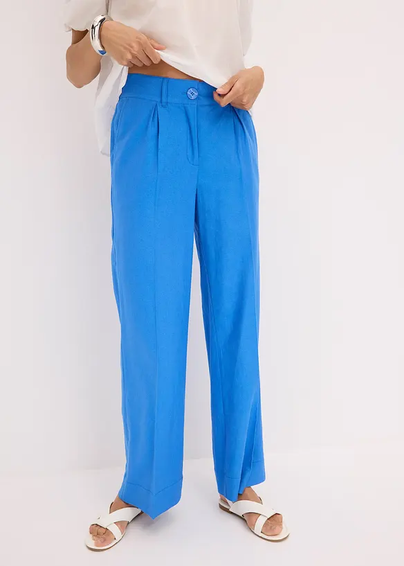 Palazzo-Hose aus Leinen-Mix in blau von vorne - bonprix