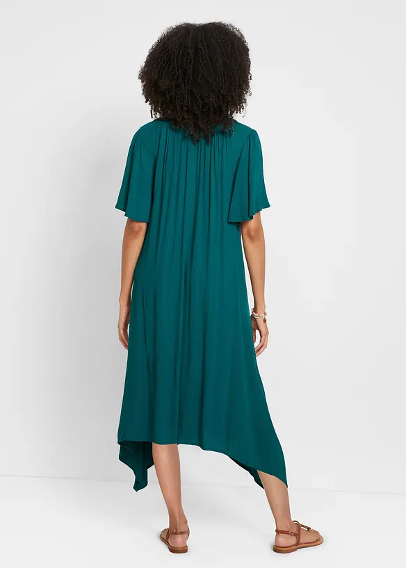 Kaftan-Kleid aus Kreppware in petrol von hinten (Totalaufnahme) - bonprix Kaftan-Kleid aus Kreppware in petrol von hinten (Totalaufnahme) - bonprix