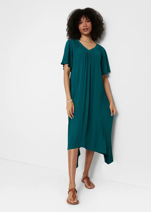 Kaftan-Kleid aus Kreppware in petrol von vorne (Totalaufnahme) - bonprix Kaftan-Kleid aus Kreppware in petrol von vorne (Totalaufnahme) - bonprix