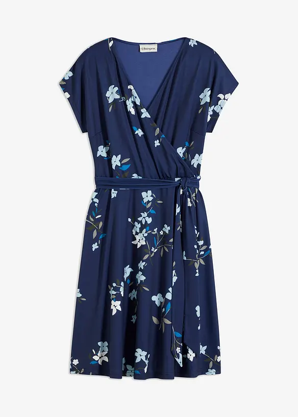Jerseykleid in Wickeloptik in blau von vorne - bonprix Jerseykleid in Wickeloptik in blau von vorne - bonprix