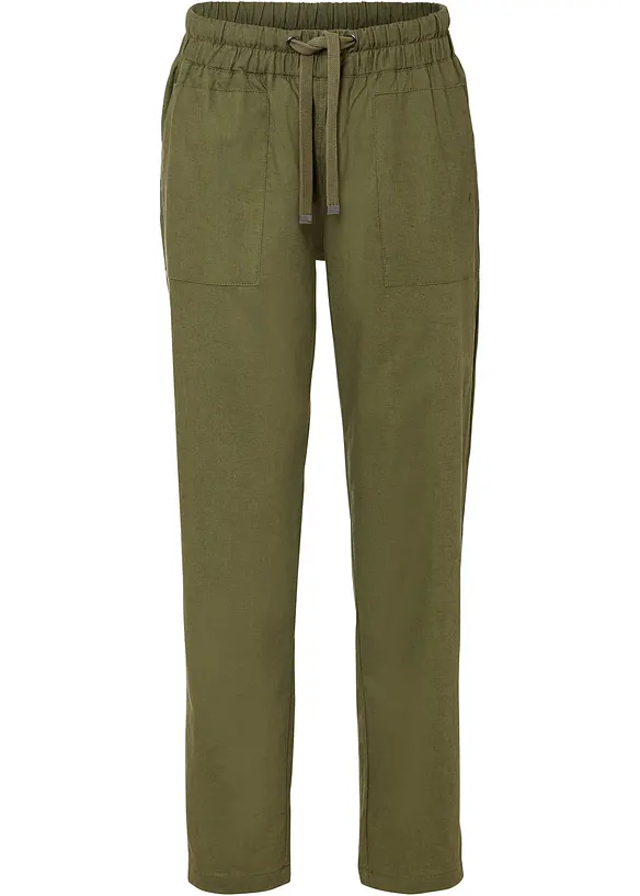 Schlupfhose aus luftigem Leinen-Baumwoll-Mix in grün von vorne - bonprix Schlupfhose aus luftigem Leinen-Baumwoll-Mix in grün von vorne - bonprix