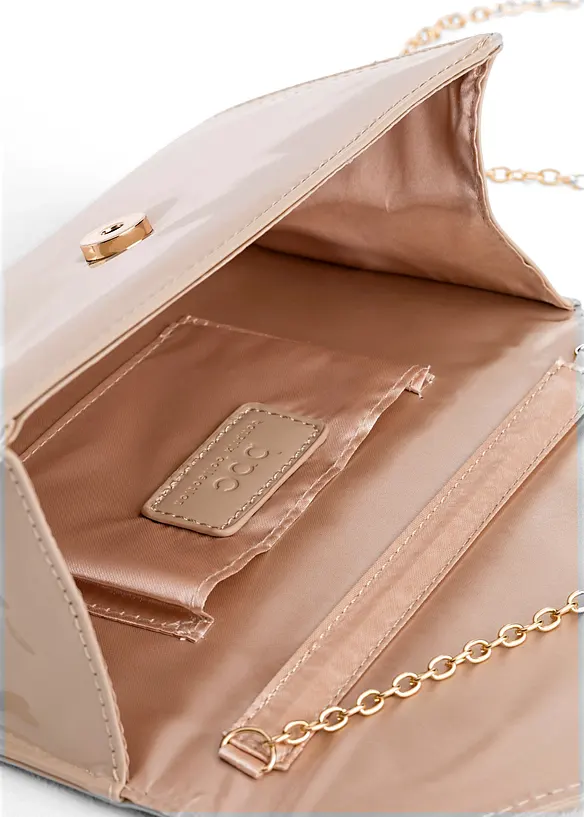 Clutch in Lackoptik in beige geöffnet - bonprix