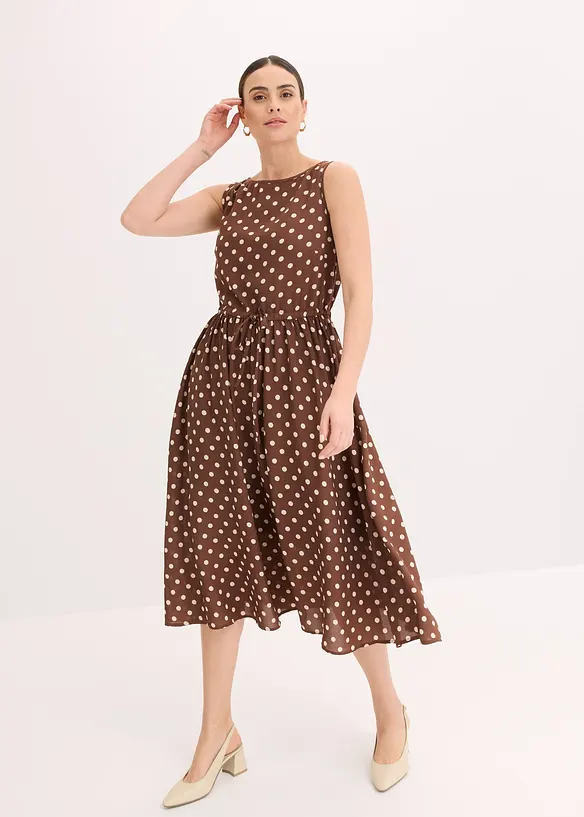 Midikleid mit Bindeband in braun von vorne (Totalaufnahme) - bonprix Midikleid mit Bindeband in braun von vorne (Totalaufnahme) - bonprix