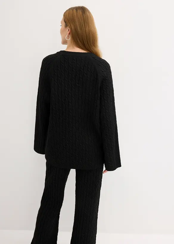 Oversize-Pullover mit Zopfmuster in schwarz von hinten (im Anschnitt) - bonprix